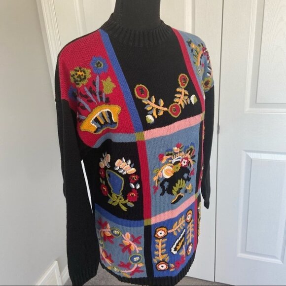 Vintage Almost Heaven Hand Made Patchwork Embroidery Sweater - Picture 3 of 16